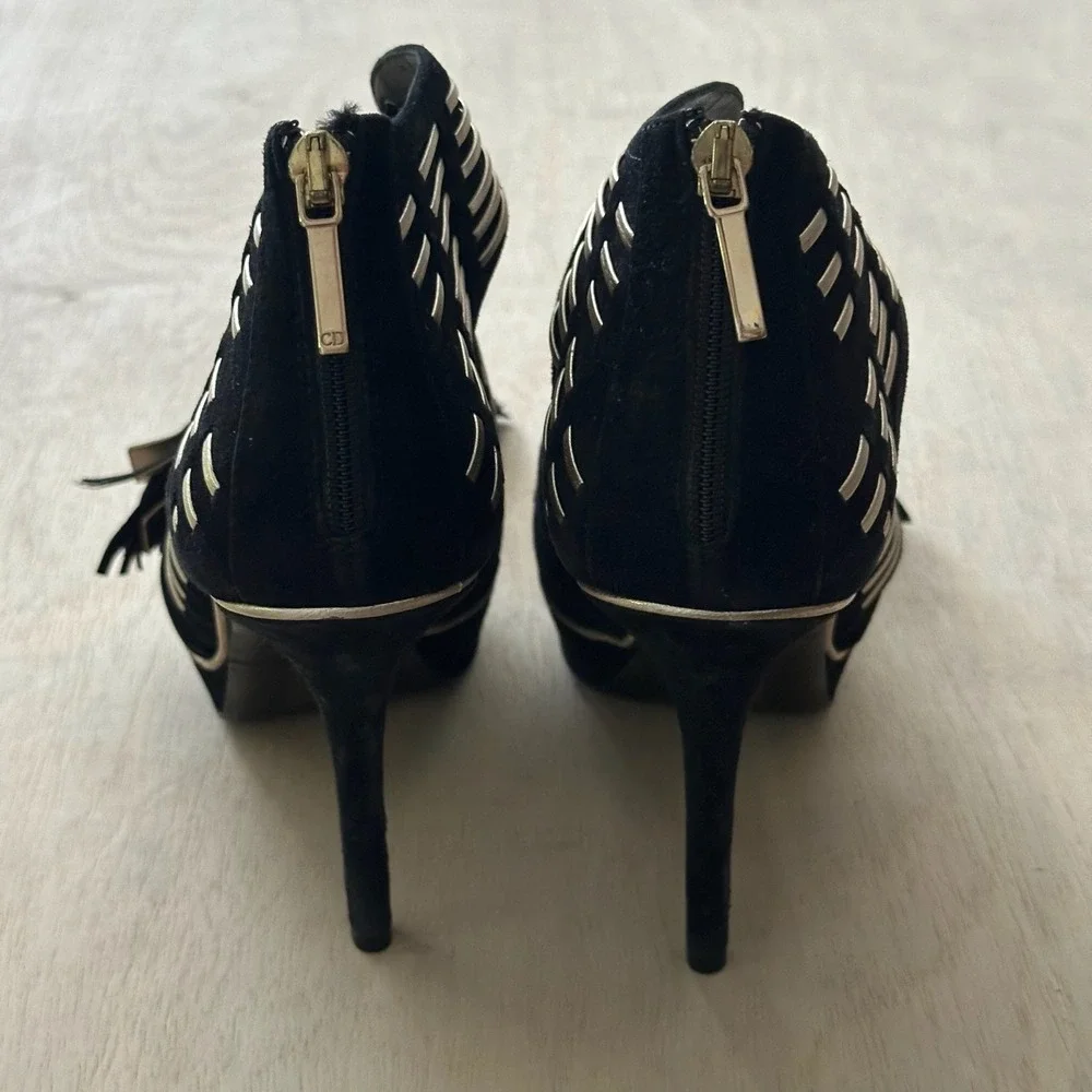 Christian Dior Heels Womens 39.5 Black Suede Lace Up Cage Stiletto Sandals Italy - Picture 7 of 8